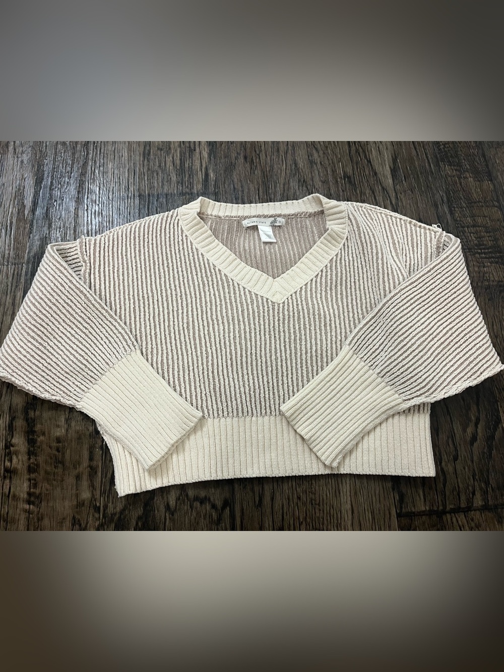 Altar'd State cropped Cream Ribbed V-Neck Pullover Sweater